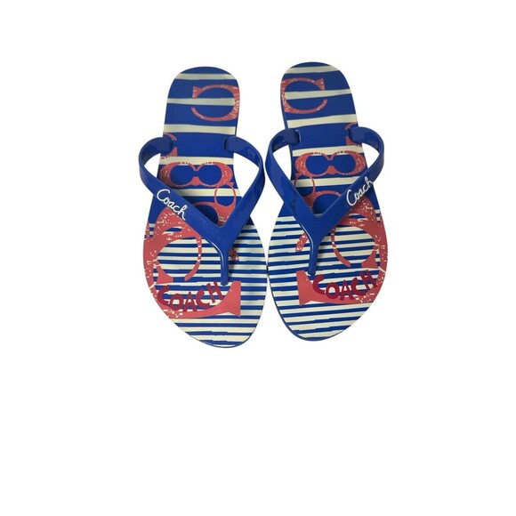 Coach Kali Jelly Popular Nautical Striped Flip Flops Size 8 B Fast Shipping - Picture 5 of 16